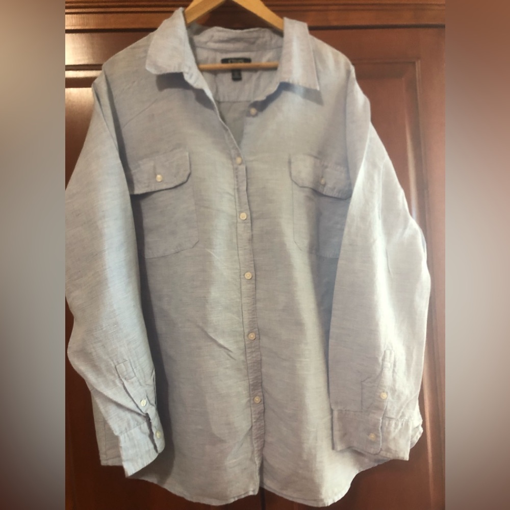 Chaps Linen Blend Light Blue Blouse Size 3X